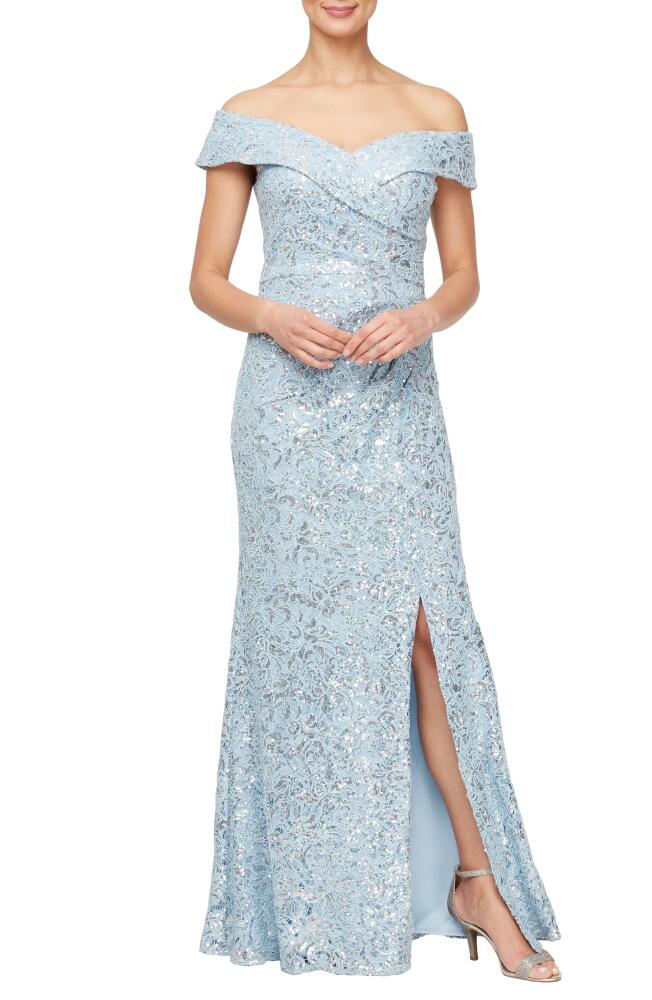 Alex Evenings Floral Embroidered Sequin Off the Shoulder Gown in Hydrangea Cover