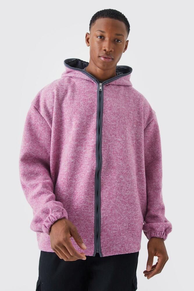 boohoo Mens Oversized Heavyweight Brushed Zip Up Hoodie - Pink Cover