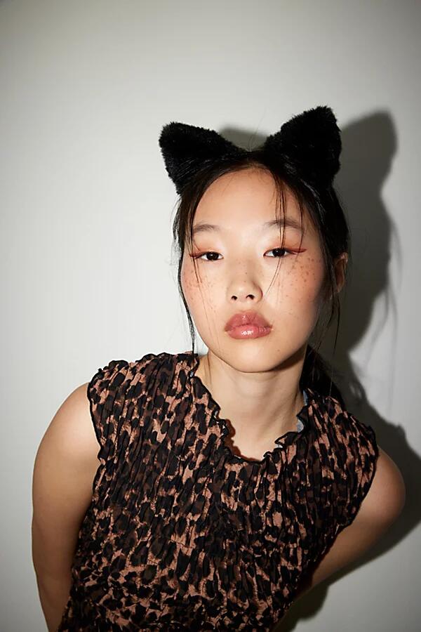 Faux Fur Cat Ears Headband in Black Cover