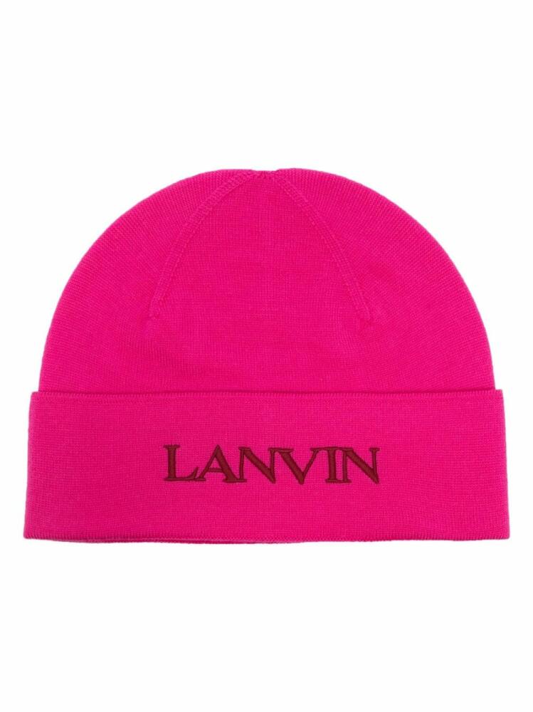 Lanvin logo-embroidered wool beanie - Pink Cover