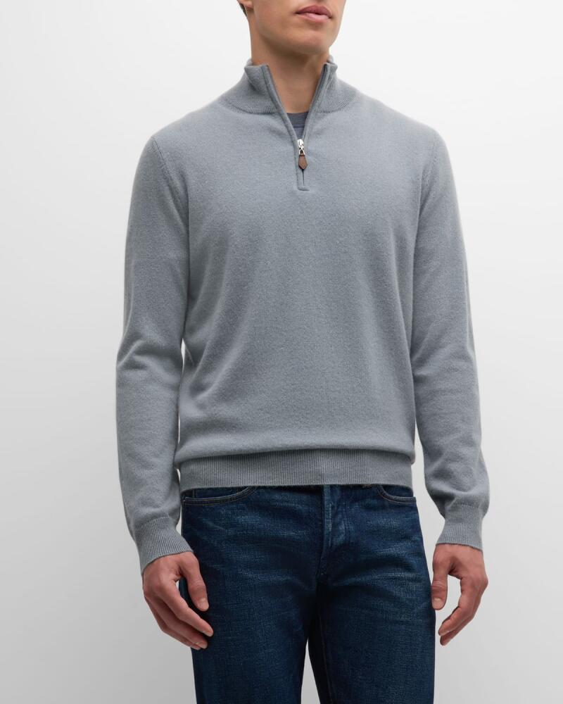 Neiman Marcus Cashmere Collection Men's Cashmere Quarter-Zip Sweater Cover