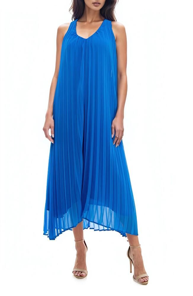 Socialite Pleated High-Low Maxi Trapeze Dress in Indigo Bunting Cover