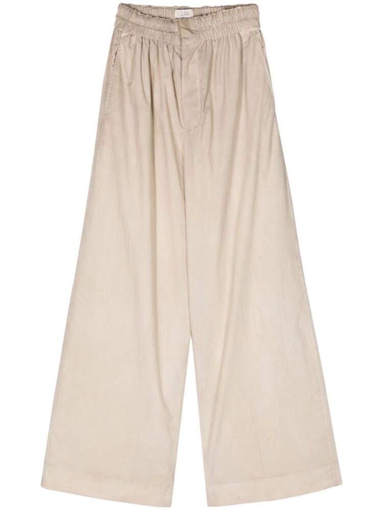 QUIRA elasticated-waist cotton palazzo pants - Neutrals Cover