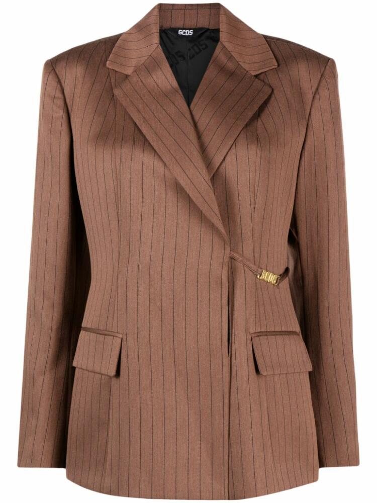 GCDS pinstripe-pattern notched-lapels blazer - Brown Cover