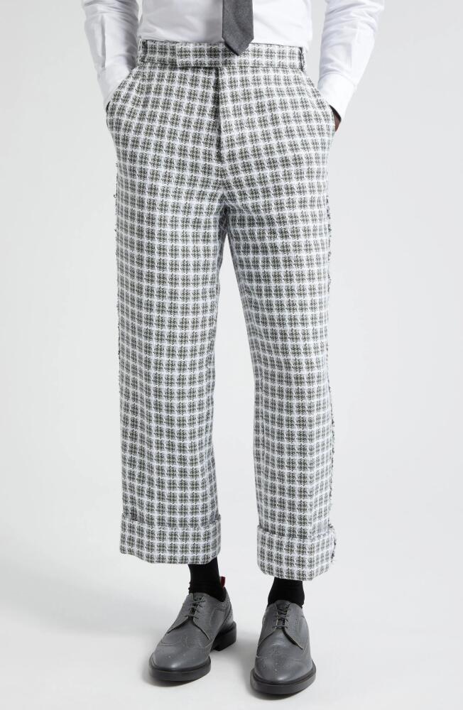 Thom Browne Fit 2 Fray Edge Plaid Tweed Trousers in Medium Grey Cover