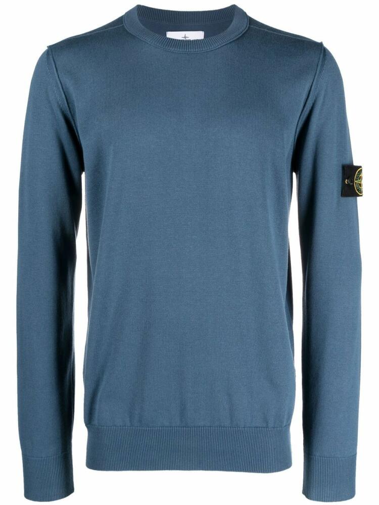 Stone Island logo-patch crew neck sweatshirt - Blue Cover