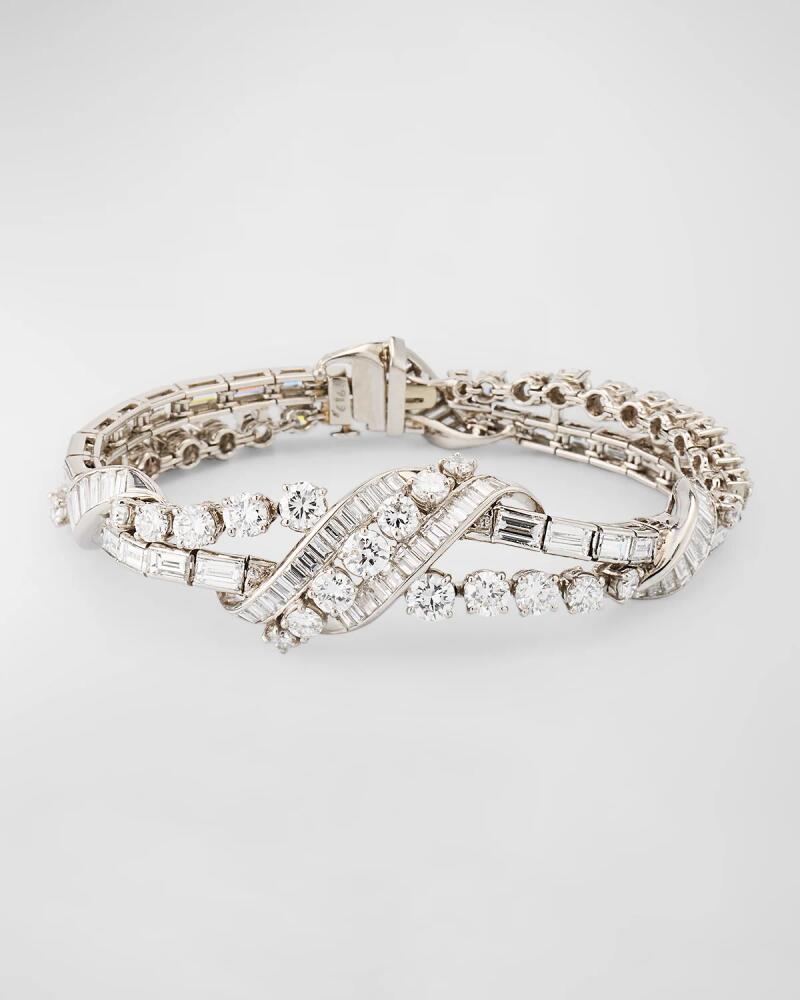 NM Estate Estate Platinum Baguette and Round Diamond 2-Row Flexible Woven Bracelet Cover