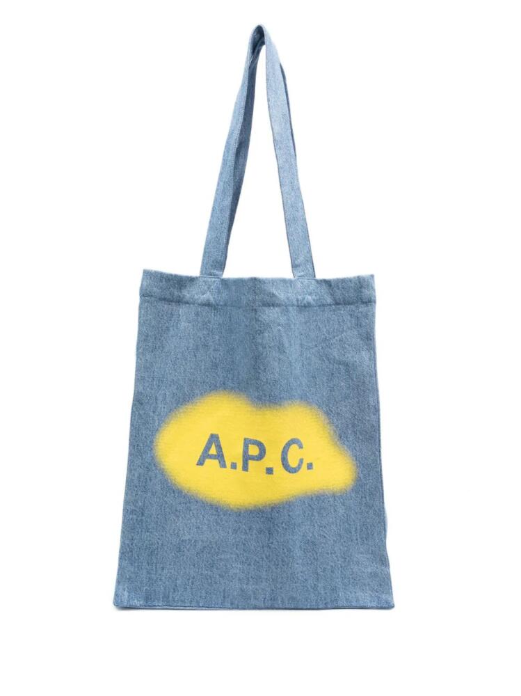 A.P.C. logo-print denim tote bag - Blue Cover