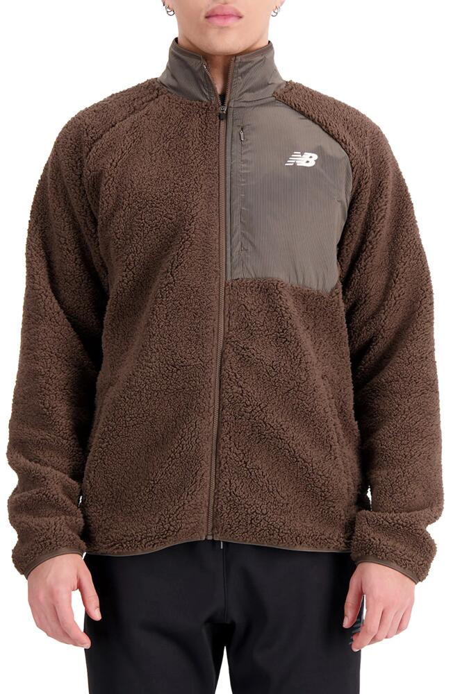 New Balance Q Speed Faux Shearling Jacket in Dark Mushroom Cover