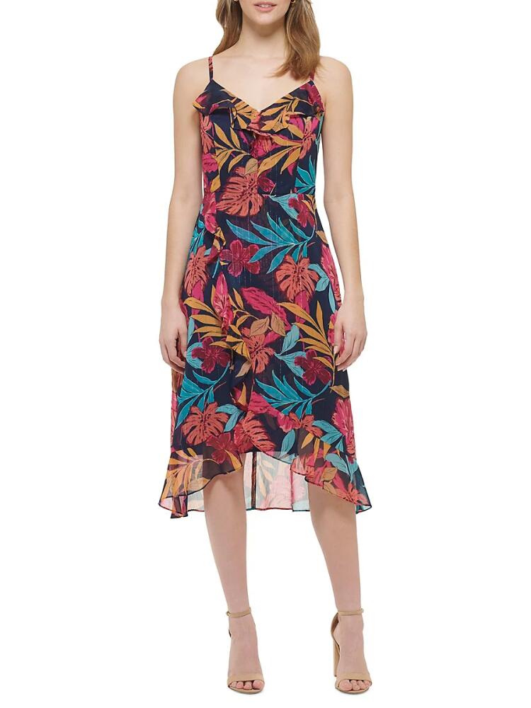 Kensie Women's Tropical Print Midi Dress - Navy Multi Cover