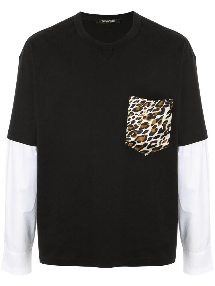 Roberto Cavalli leopard print panel T-shirt - Black Cover