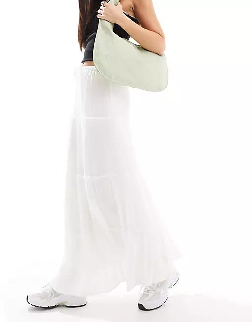 Pull & Bear tiered maxi skirt in white Cover