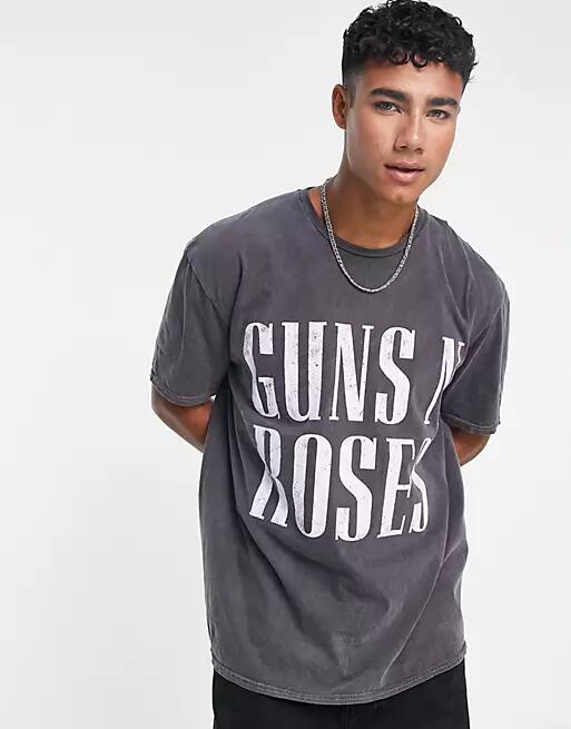 New Look Guns N' Roses t-shirt in washed black Cover