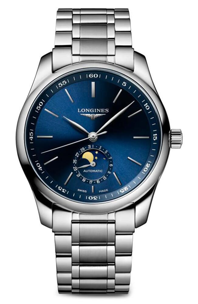 Longines Master Automatic Bracelet Watch, 40mm in Silver/Blue Cover