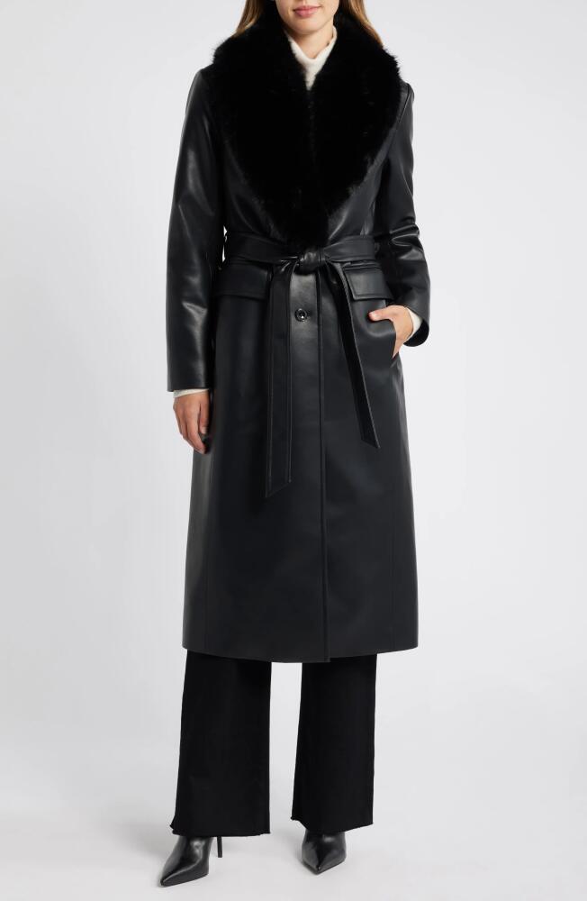 MICHAEL Michael Kors Belted Faux Leather Coat with Faux Fur Collar in Black Cover