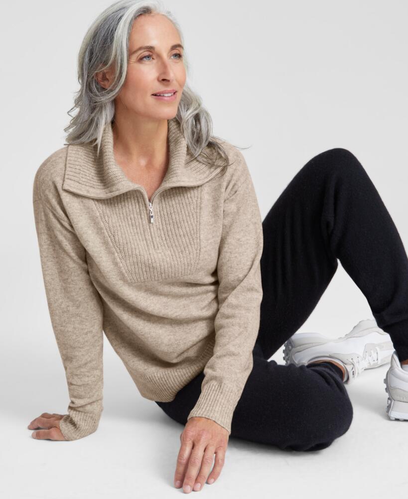 Charter Club 100% Cashmere Women's Quarter-Zip Sweater, Created for Macy's - Pearl Taupe Heather Cover