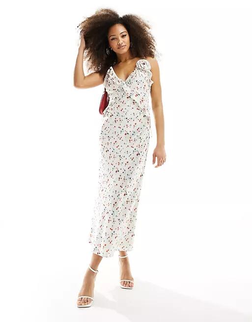 Bardot cherry ruffle maxi dress in white Cover