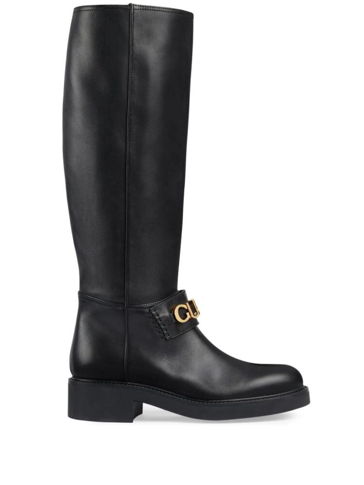 Gucci logo-plaque leather boots - Black Cover