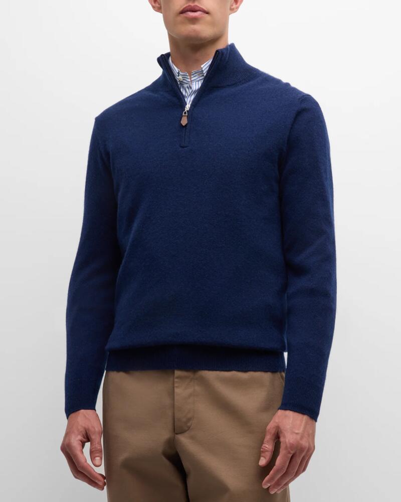 Neiman Marcus Cashmere Collection Men's Cashmere Quarter-Zip Sweater Cover