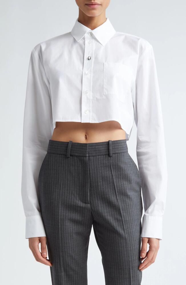 Coperni Long Sleeve Cotton Button-Up Crop Shirt in White Cover