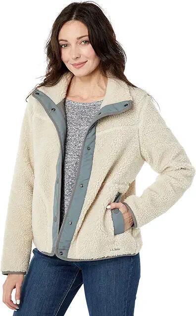 L.L.Bean Bean's Sherpa Fleece Jacket (Soapstone) Women's Coat Cover