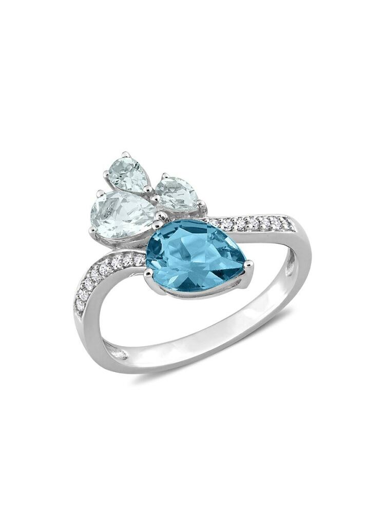 Sonatina Women's 14K White Gold, London Blue Topaz, Aquamarine & Diamond Toi Et Moi Ring Cover