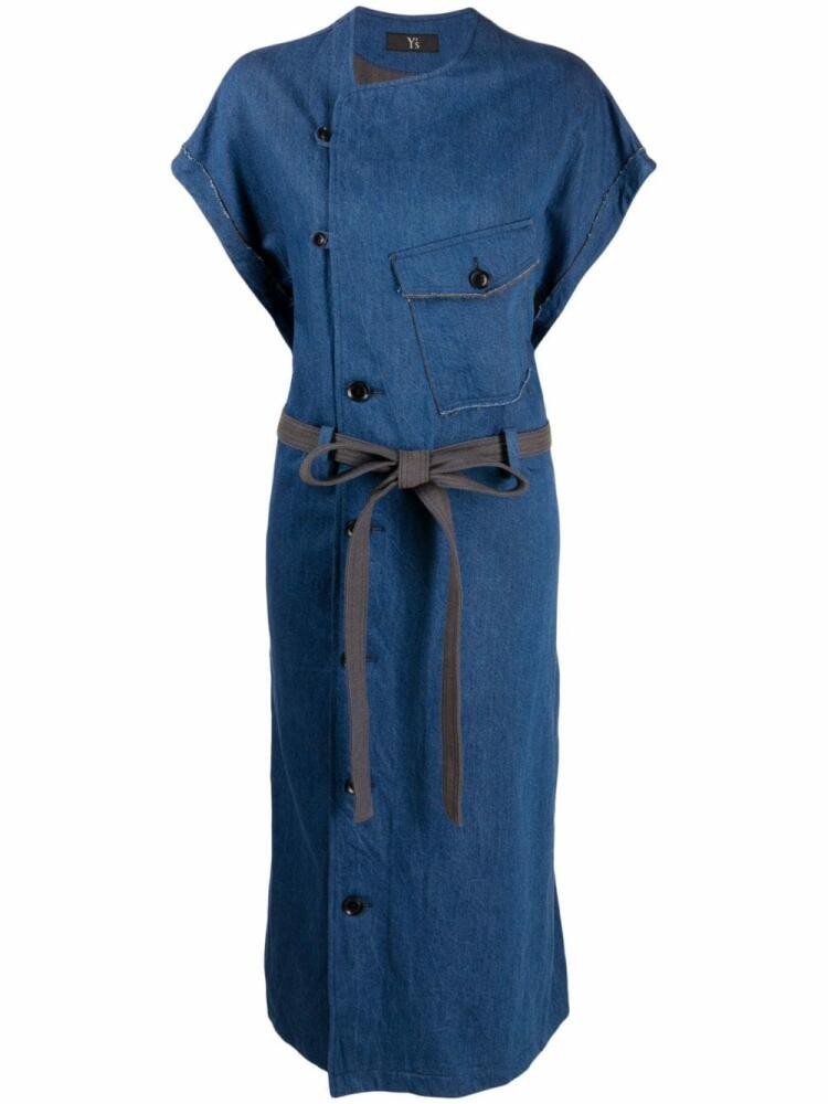 Y's belted-waist twill denim dress - Blue Cover