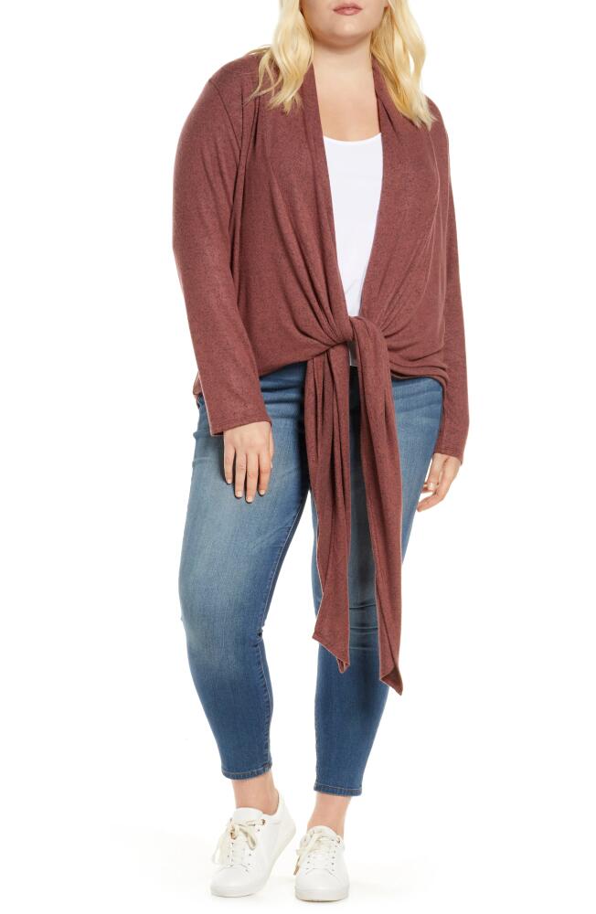 Loveappella Multi Wear Tie Front Draped Cardigan in Raisin Cover