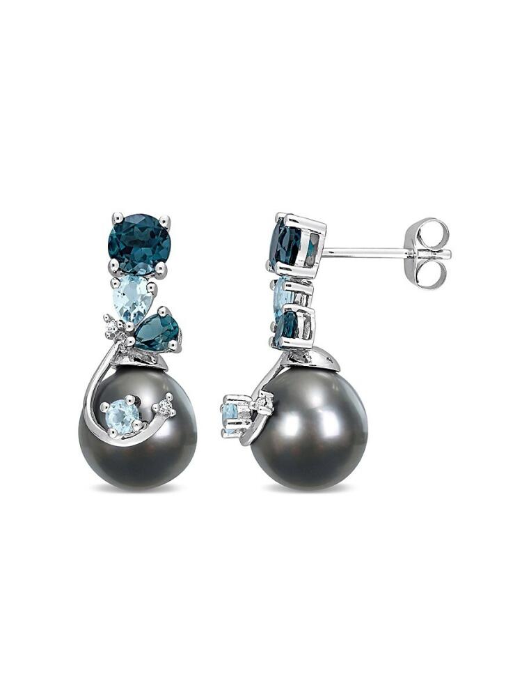 Sonatina Women's 14K White Gold, 9.5-10MM Tahitian Pearl & Topaz Drop Earrings Cover