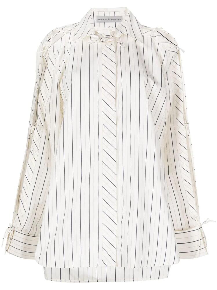 Palmer//Harding stripe-print lace-up shirt - Neutrals Cover