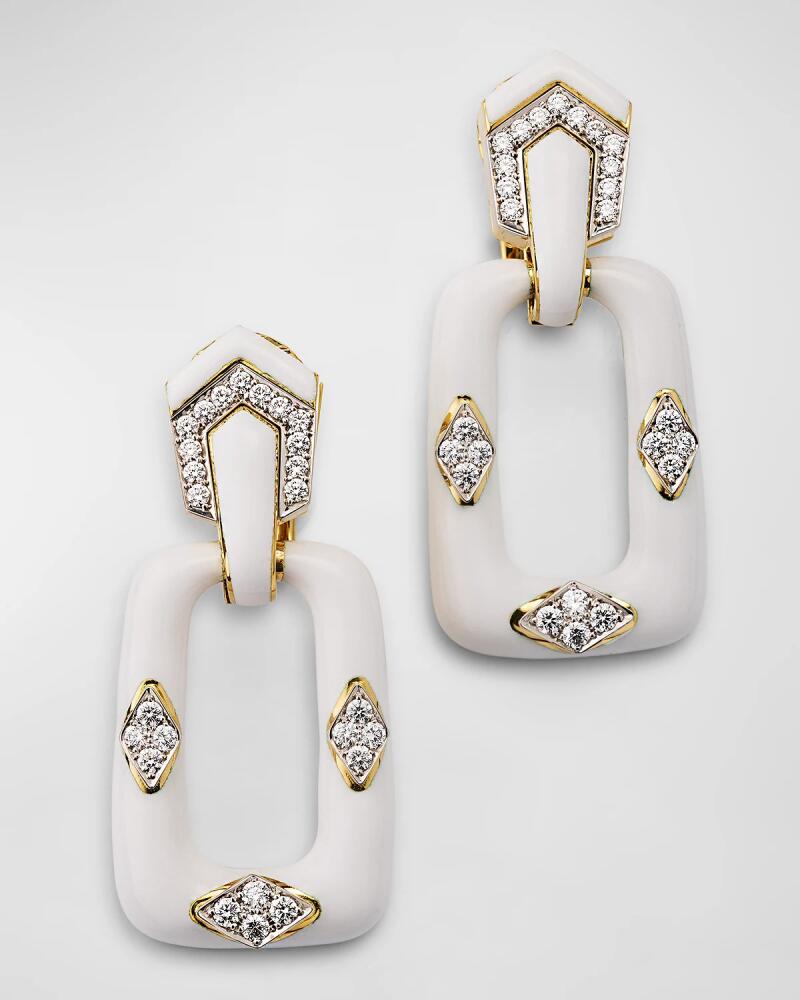 David Webb 18K Gold and Platinum White Enamel Diamond Convertible Earrings Cover