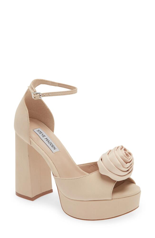 Steve Madden Luminesce Ankle Strap Peep Toe Platform Sandal in Blush Nubk Cover