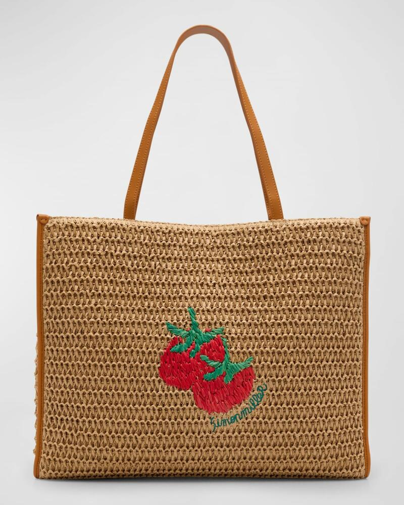 SIMONMILLER Logo Embroidered Straw Tote Bag Cover