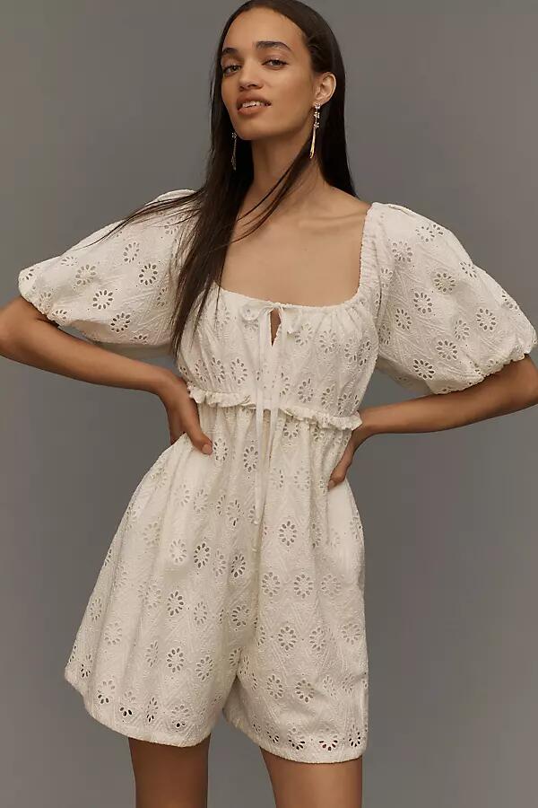 Pilcro Puff-Sleeve Eyelet Romper Cover