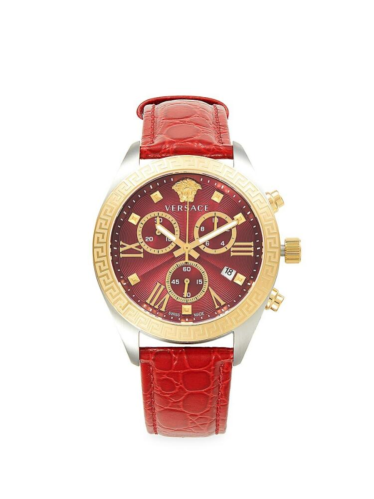 Versace Women's Greca 40MM Two Tone IP Stainless Steel & Leather Strap Chrono Watch Cover