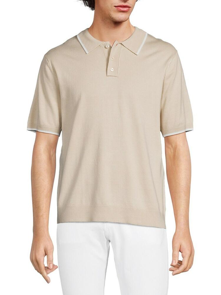 Tahari Men's Contrast Trim Polo Sweater - Sandy Beige Cover