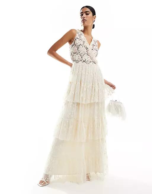 Maya embellished tiered maxi dress in cream-White Cover