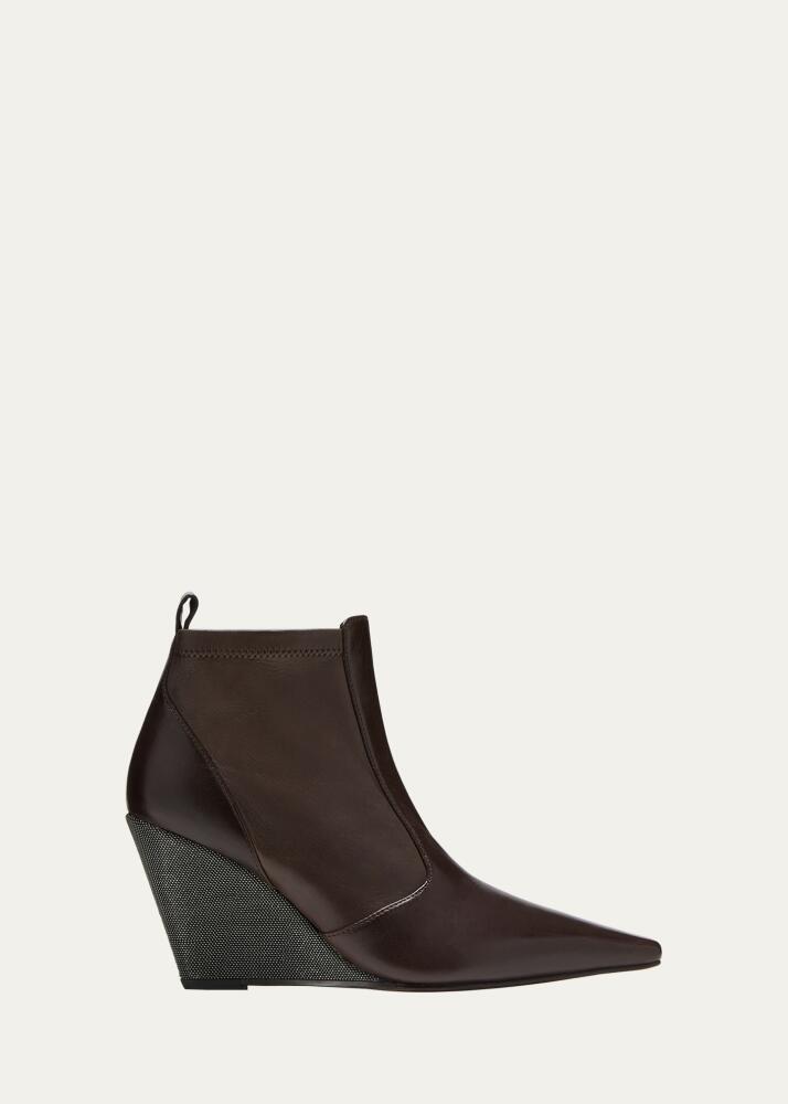 Brunello Cucinelli Leather Monili Wedge Booties Cover