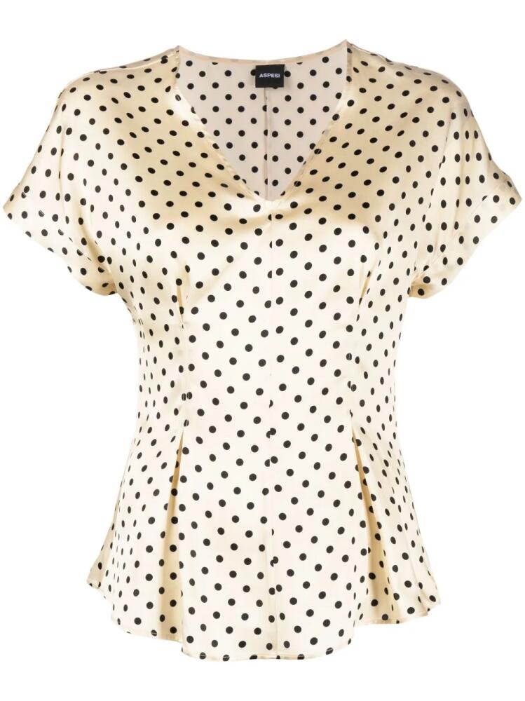 ASPESI polka-dot flared silk blouse - Neutrals Cover