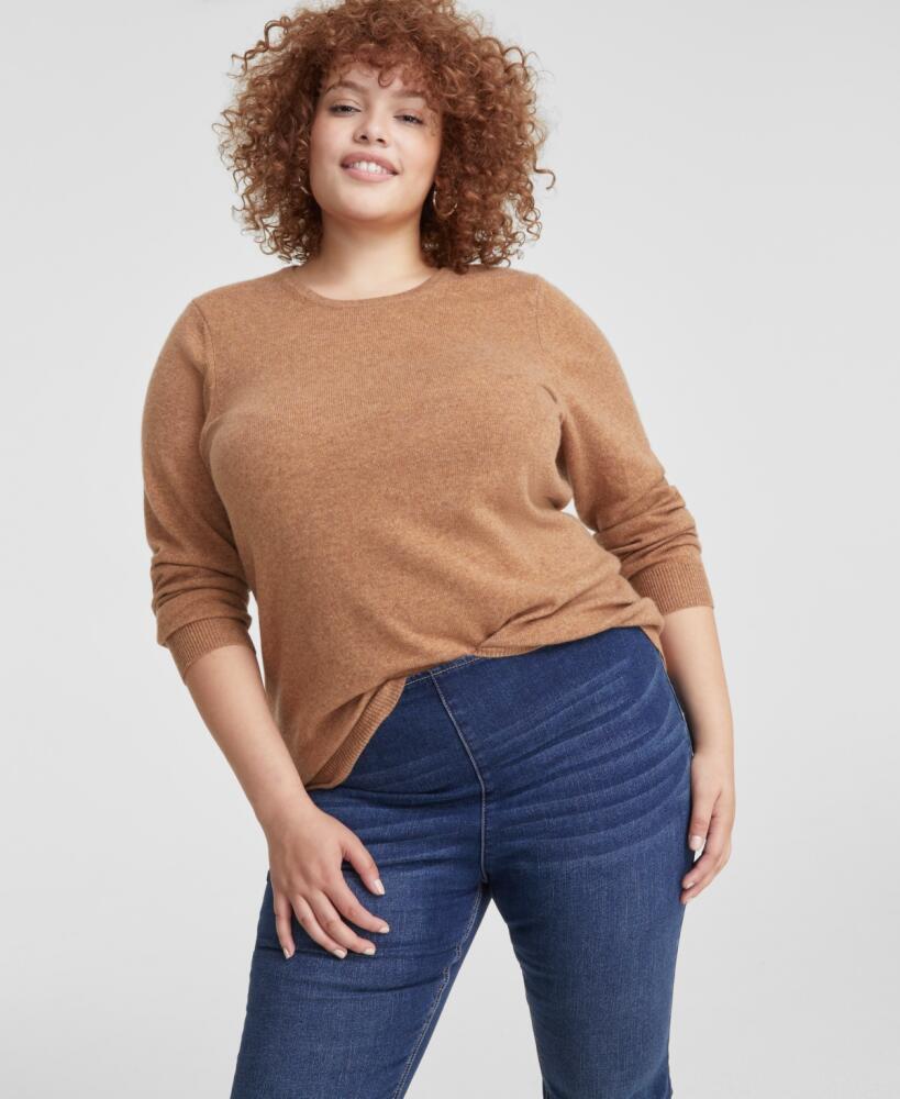 Charter Club Plus Size 100% Cashmere Crewneck Sweater, Created for Macy's - Warm Parline Heather Cover