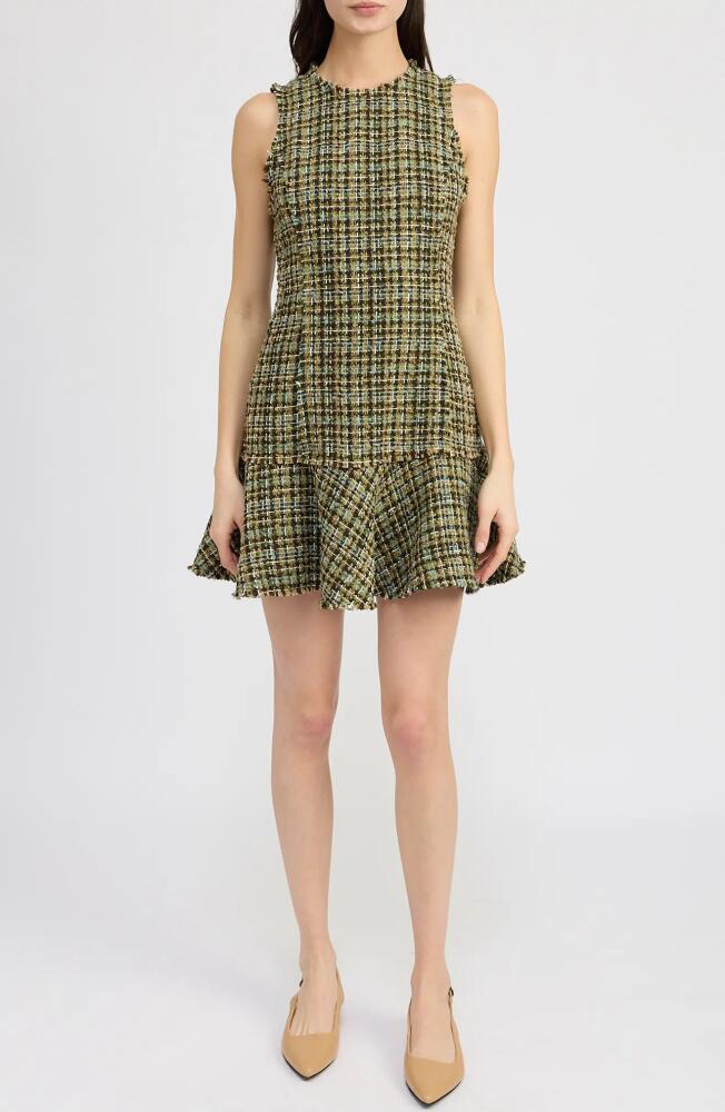 En Saison Jaime Tweed Minidress in Olive Multi Cover