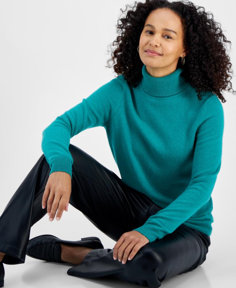 Charter Club 100% Cashmere Women's Turtleneck Sweater, Regular & Petites, Created for Macy's - Peacock Green Cover