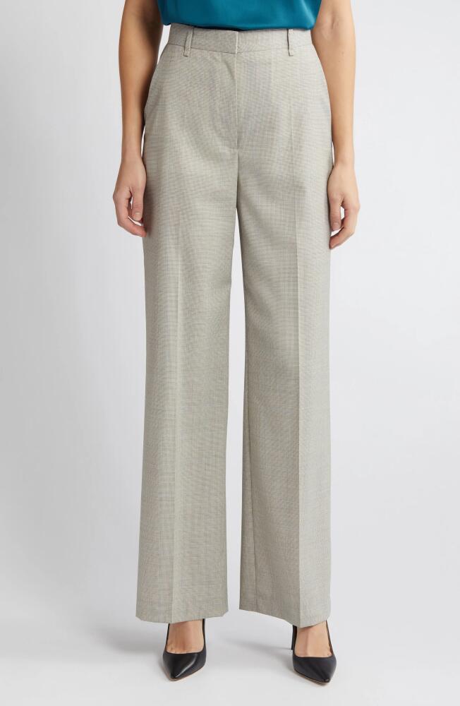 BOSS Tikela Virgin Wool Wide Leg Pants in Light Beige Windowpane Cover