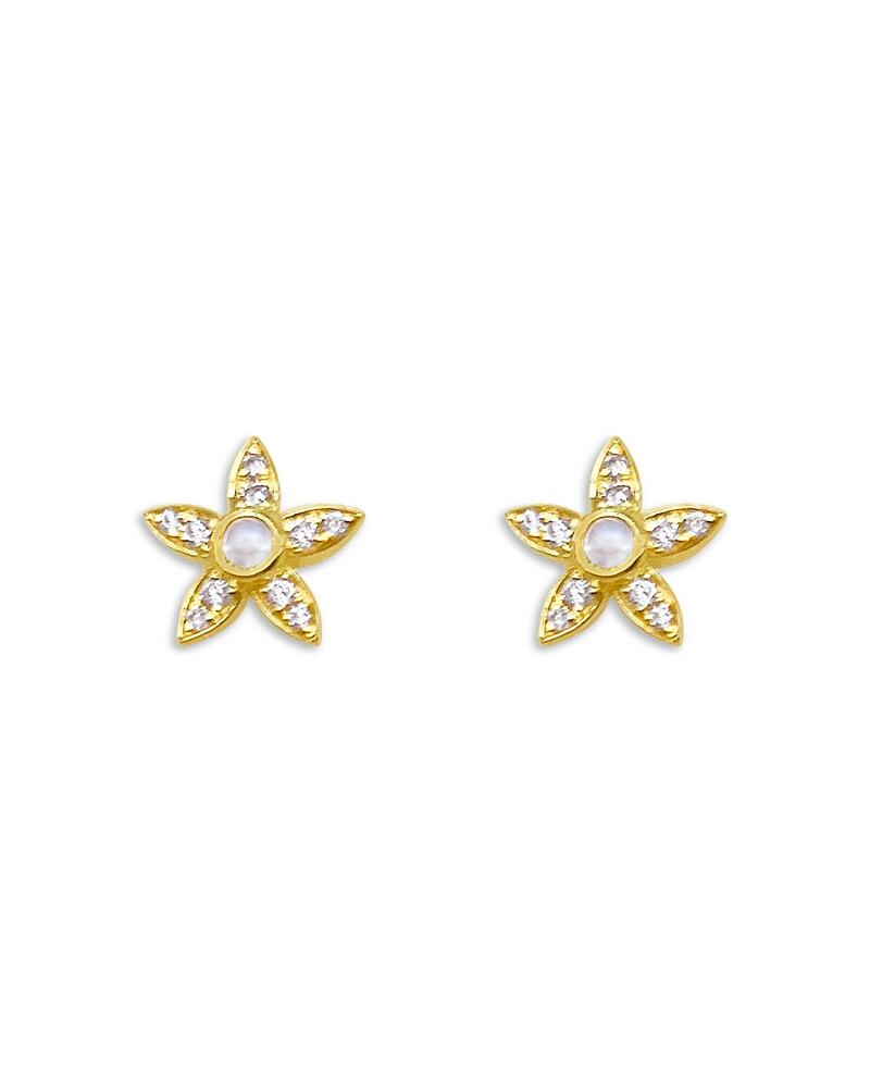 Meira T 14K Yellow Gold Diamond Moonstone Flower Stud Earrings Cover