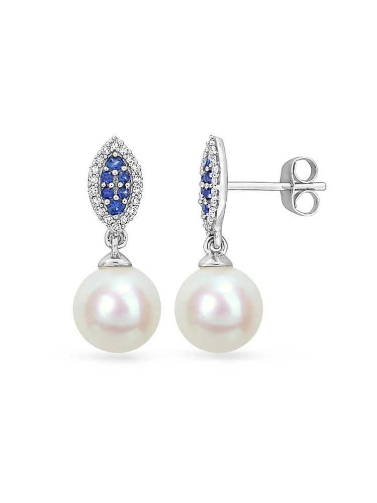 Sonatina Women's 14K White Gold, 8-8.5MM Freshwater Pearl & Diamond Drop Earrings Cover