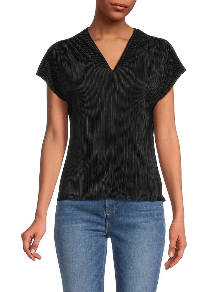 Renee C. Women's Plisse V Neck Top - Black Cover