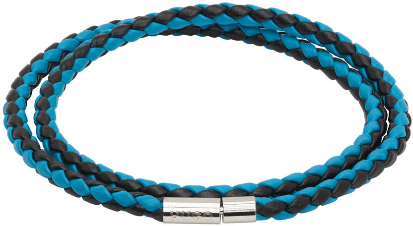 Hugo Blue & Black Double-Wrap Two-Tone Leather Bracelet Cover