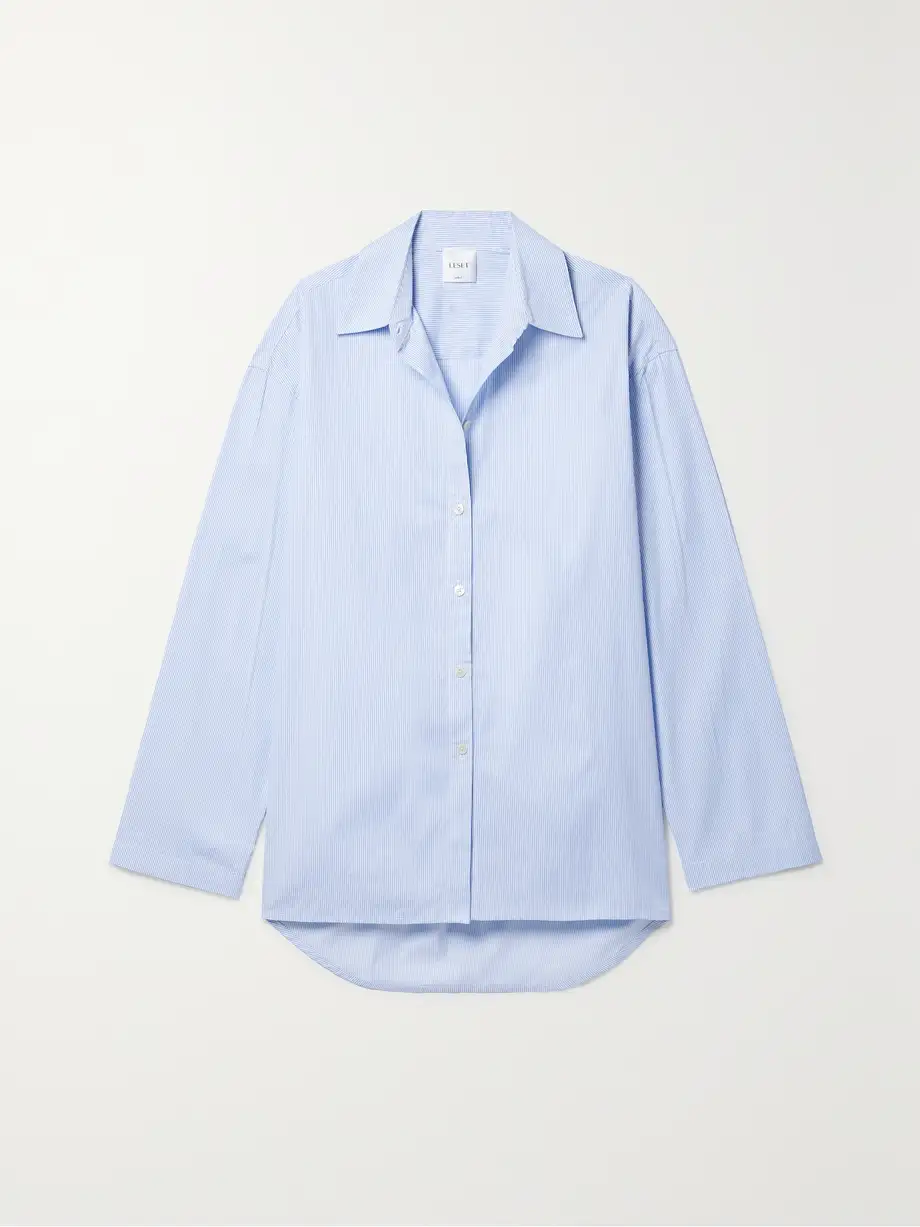 LESET - Yoshi Striped Cotton-poplin Shirt - Blue Cover