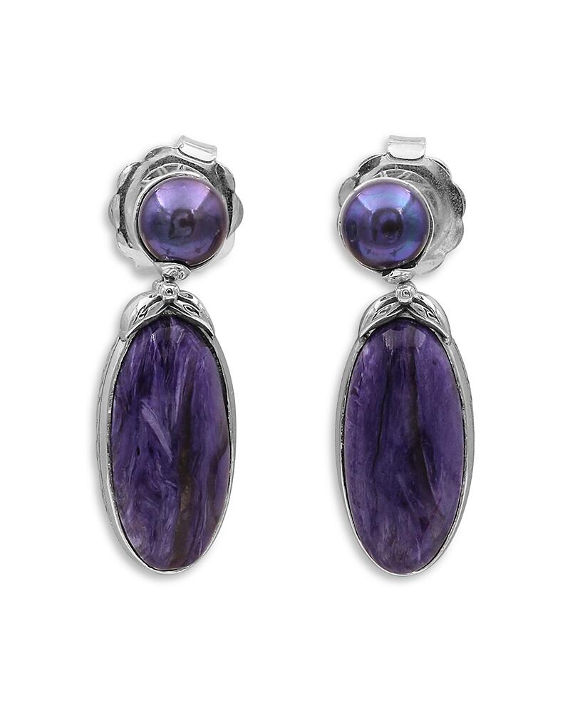 Stephen Dweck Sterling Silver Terraquatic Sugilite & Cultured Freshwater Pearl Drop Earrings Cover