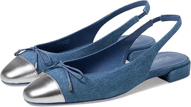 Stuart Weitzman Sleek Bow Slingback Flat (Washed/Silver) Women's Flat Shoes Cover